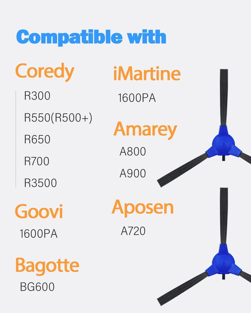 BBT BAMBOOST فرش جانبية بديلة متوافقة مع Eufy 11s، Coredy R300 R550(R500+) R650 R700 R3500، GOOVI 1600PA، Bagotte BG600، iMartine 1600PA، Amarey A800 A900 مكنسة روبوت، عبوة من 8 - Image 2